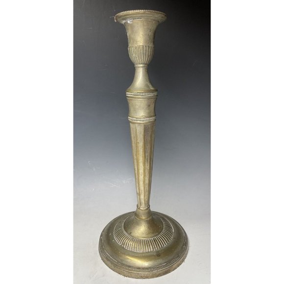 12" Antique Silverplated Brass Art Deco Silver Plate Candlestick Holder Candle - Picture 13 of 13